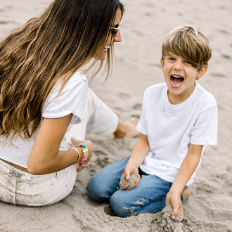 Joyful beach stroll
