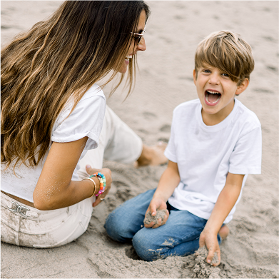 Joyful beach stroll